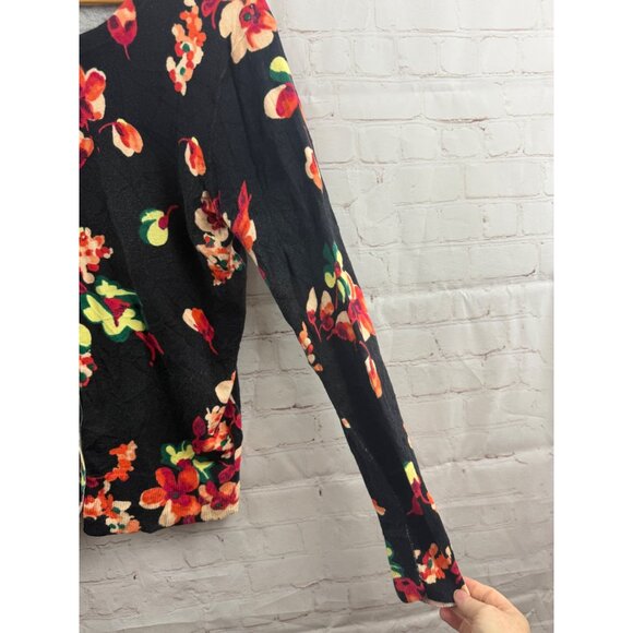 Merona Cardigan Womens Size Large Black Floral Button Up Lightweight Casual - Picture 4 of 7